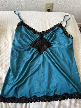 The Limited Teal Satin Camisole with Black Lace